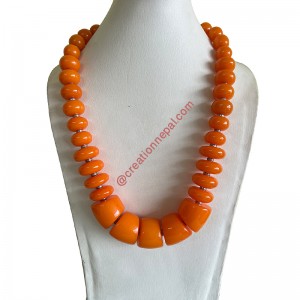 Orange color imitation amber beads necklace