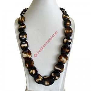 Brown-white imitation amber flat beads necklace