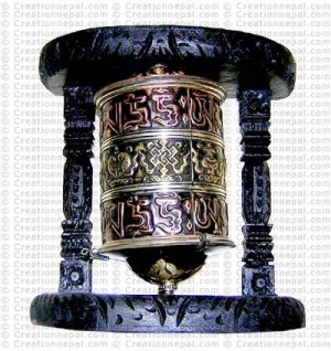 Wooden stand wall hanging prayer wheel