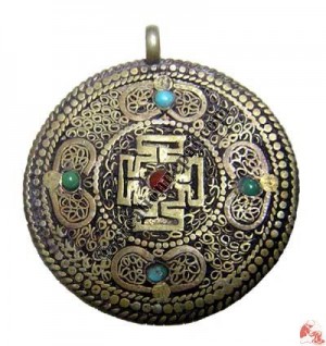 White metal or brass filigree mandala pendant