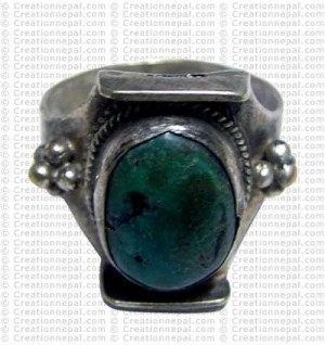 White metal turquoise Tibetan design fingering 2