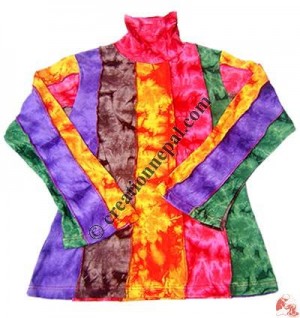 Four color square patch full sleeve rib T-shirt