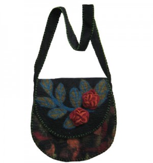 Flower decorated felt flap bag