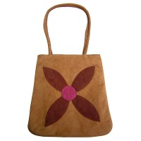 Flower patch faux suede tote bag