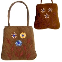 Three flowers faux suede tote bag