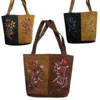 Leather suede 2-color tote bag