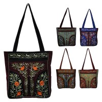 T-shape embroidery faux suede bag