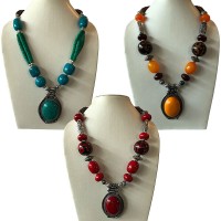 Amber and bone beads necklace with pendent