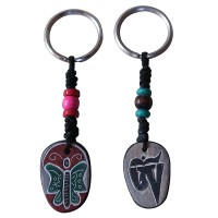 Butterfly-Om carved stone key ring