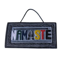 Coloured NAMASTE carved small stone panel