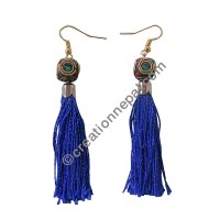 Decorated bead purple-blue yarn earring