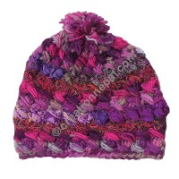 Wool-silk purple pom-pom cap