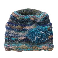 Wool-silk turquoise color flower cap