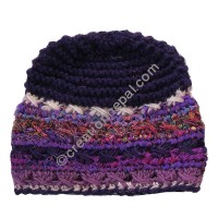 Wool and silk stripes purple cap