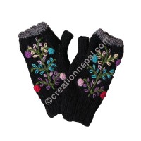 Woolen flower Black tube gloves 