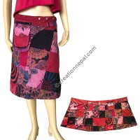 Patch work button adjustable Red open skirt