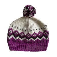 Purple-white woolen pompom cap