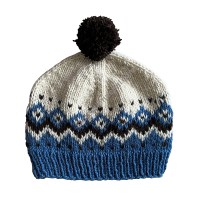 Blue-white woolen pompom cap