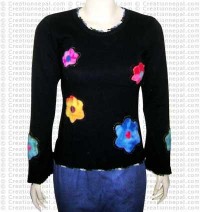 Flower patch crochet rib t-shirt