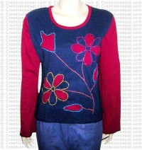 Crochet flower inlay rib tshirt