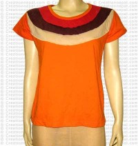 Front neck patch rib T-shirt