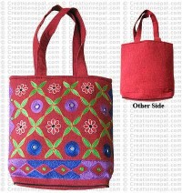 Flowers-mirrors embroidered cotton bag