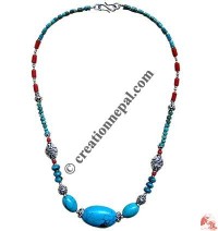 Turq-Coral silver beads necklace