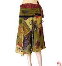 Cotton patch-work print wrapper open skirt