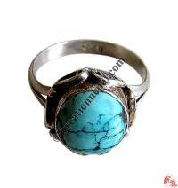 Oval shape turquoise silver finger ring 3
