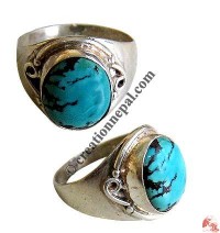 Oval shape turquoise silver finger ring 16