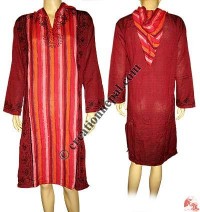 Embroidered cotton hooded dress