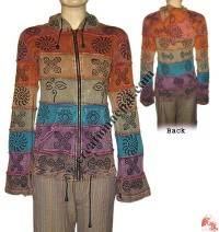 Block print colorful patch rib hooded jacket