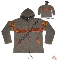 Mixed color stripes woolen hooded jacket2
