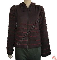 Plain color ribbed cotton hooded jacket
