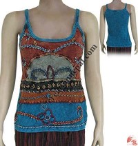 Patch-work hand embroidered tank top