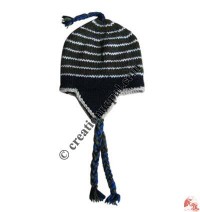 Black and white woolen ear hat