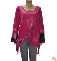 Brush painted fine rib crazy sleeves top