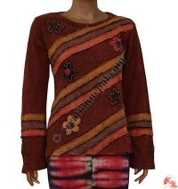 Stripes patch flower maroon top