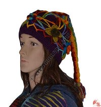 Woolen Rainbow flower tail cap