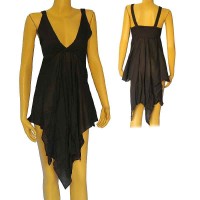 Cotton black sleeveless frills dress