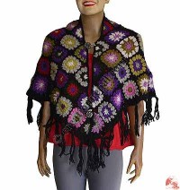 Colorful crochet patch join poncho