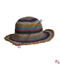 Hemp-cotton stripes round wire hat14