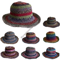 Hemp-cotton stripes round wire hat14