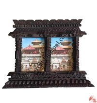 Wooden carved double photo frame