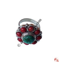 Coral-turquoise flower ring