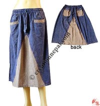 Wedge patch stone wash skirt