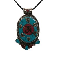Turquoise-coral large size mantra pendent