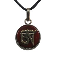 Tibetan Om 2-sided tiny size round pendent