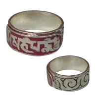 Carved white metal Mantra finger ring2