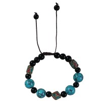 Turquoise-Black onyx-decorated beads bracelet